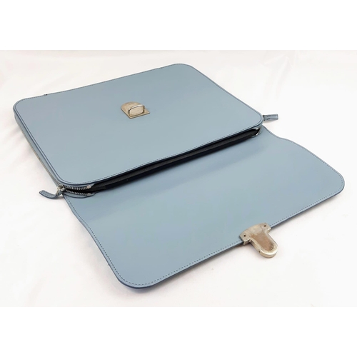 592 - A Simpson of London Blue Calf Leather Flap-Over Document Case. 14 x 12 inches. Unused, but small sig... 