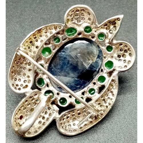 619 - Turtle Shaped Brooch Combo Pendant, Gold on 925 Silver with 25ct Central Cabochon Blue Sapphire 2.60... 