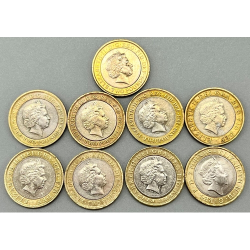 1193 - Nine X £2 British Collectors Coins. Please see photos for details.