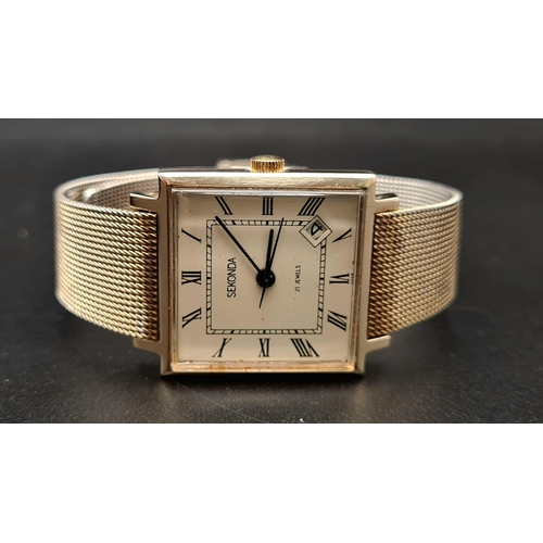 756 - A Vintage Sekonda Gents Watch. Stainless steel mesh strap. Square case - 28 x 28mm. White dial with ... 