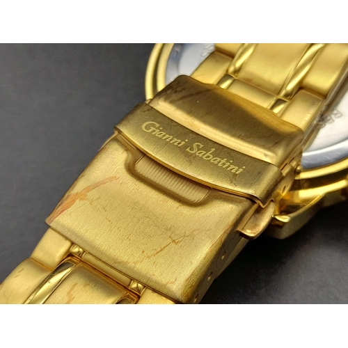 884 - A Gold Plated Gianni Sabatini Chronograph Watch. Gold plated strap and case - 40mm. Gilded dial with... 