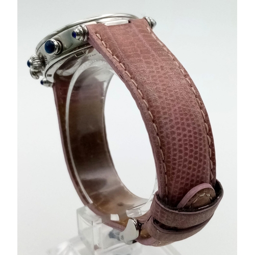 308 - A Klaus Kobec Ladies Chronograph Watch. Leather strap. Case - 33mm. Pink dial with three sub dials. ... 