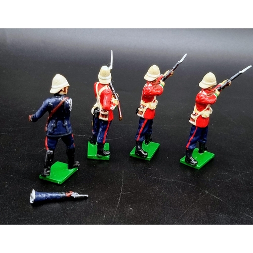 496 - A Vintage Set of Four British Zulu War Lead Soldiers with a Sandbag Wall.