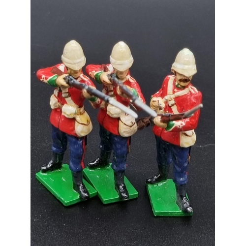 496 - A Vintage Set of Four British Zulu War Lead Soldiers with a Sandbag Wall.