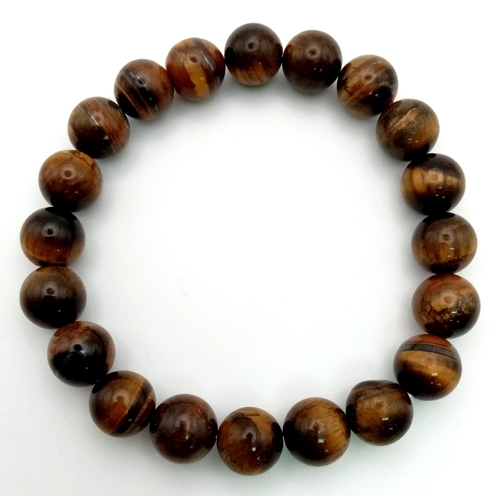 1194 - A Tigers Eye Beaded Expandable Bracelet. Beads 8mm.