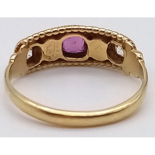 934 - An Antique 18K Yellow Gold Ruby, Pearl and Diamond Ring. Beautiful quality gemstones and pearls. Siz... 