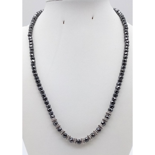 945 - 115cts Black Moissanite Unisex Necklace with 925 Silver beads. 48cm length