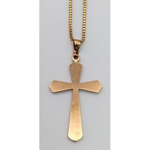 53 - A Vintage 9K Yellow Gold Cross Pendant on a 9K Gold Necklace. 3cm and 40cm. 2.43g