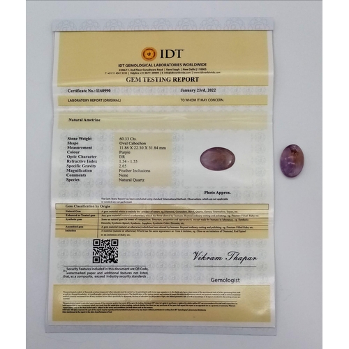 763 - 60.33 Ct Cabochon Ametrine, Oval Shape, IDT Certified