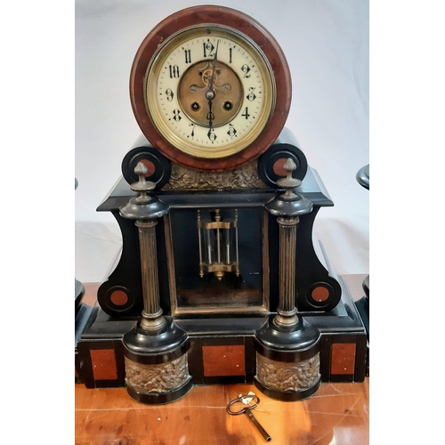 107 - An Antique (Circa 1860) French Parisian Brocot Mercury Pendulum Clock - With two side ornaments. Mad... 