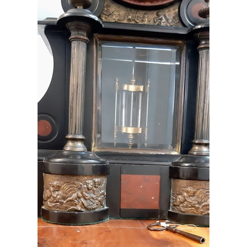 107 - An Antique (Circa 1860) French Parisian Brocot Mercury Pendulum Clock - With two side ornaments. Mad... 