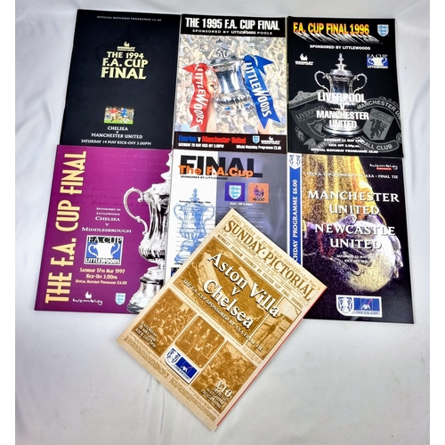 1153 - Seven FA Cup Programmes. Including Liverpool v Manchester Utd 1996 and the treble winning 1999 Man U... 