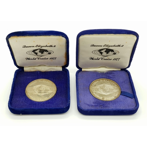 571 - Two Queen Elizabeth 2 Medals Given To Those Who Sailed a World Cruise in 1977. Both come in original... 