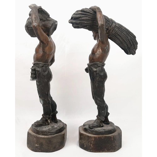 960 - Two Vintage Bronze Statues of Men at Work. Makers mark of Fondeur. 40cm tall.