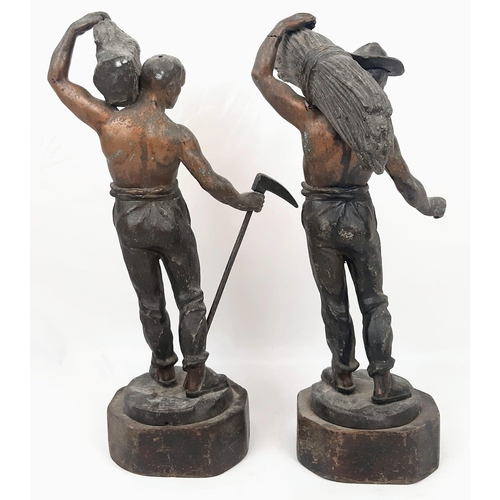 960 - Two Vintage Bronze Statues of Men at Work. Makers mark of Fondeur. 40cm tall.