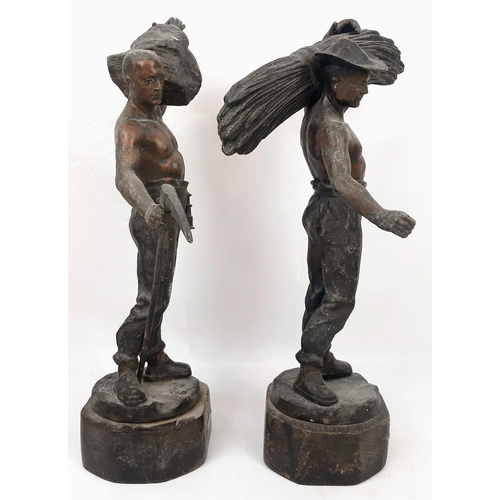 960 - Two Vintage Bronze Statues of Men at Work. Makers mark of Fondeur. 40cm tall.