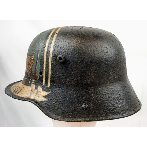 144 - WW1 German Original Helmet Found Near Cambrai with Post War Painted Memorial.