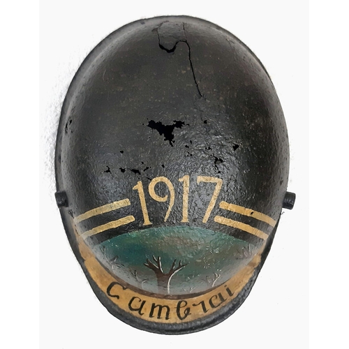 144 - WW1 German Original Helmet Found Near Cambrai with Post War Painted Memorial.