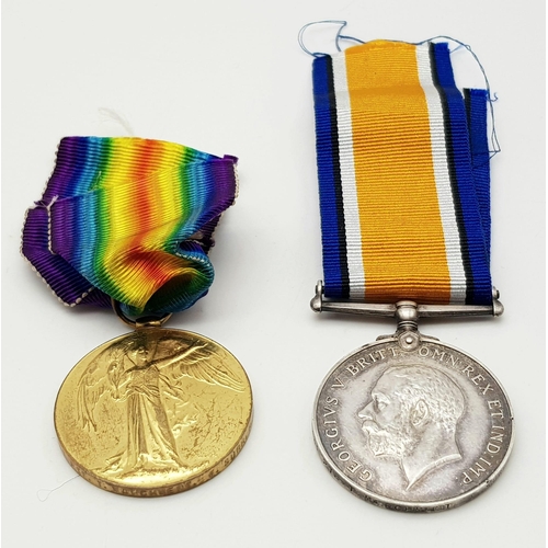 282 - WW1 British Medal Duo Awarded To: Pte. T. Marchment East Surrey Regiment and Beds and Herts Regiment... 