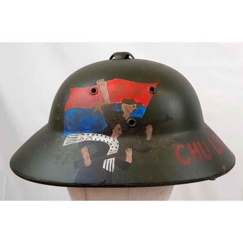 421 - Vietnam War Era Vietcong Officers Hard Helmet with Victory Painting.