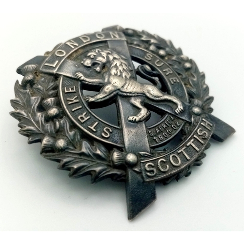 519 - WW1 British London Scottish Officers Silver Cap Badge.