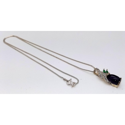 1098 - An Pear Shape Amethyst and Stone Set Pendant Necklace 46cm Sterling Silver Rope Chain.