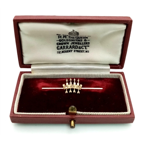 54 - A Superb Fully Hallmarked Vintage 9 Carat Gold and Diamond Arrow. Brooch in Fitted Box by Garrard, L... 