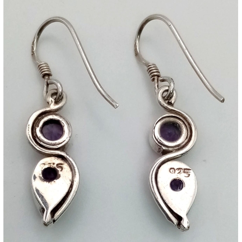 743 - Vintage Sterling Silver and Amethyst Dangle Earrings 3cm Drop in a Presentation Box.