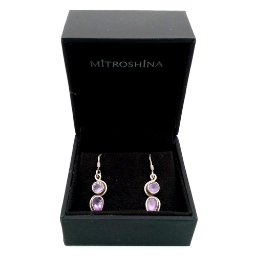 743 - Vintage Sterling Silver and Amethyst Dangle Earrings 3cm Drop in a Presentation Box.