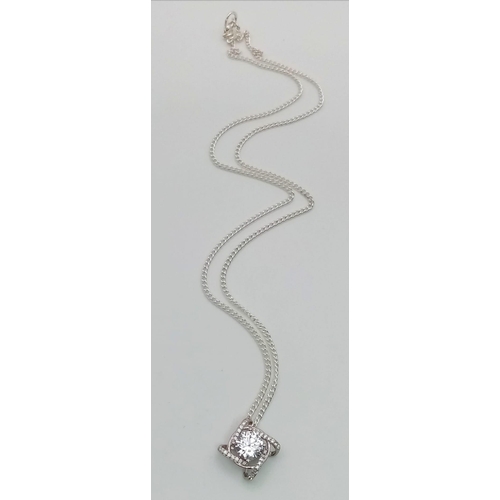 757 - Ladies Sterling Silver and Cubic Zirconia Stone Set Pendant Necklace 46cm Length in Presentation Box... 