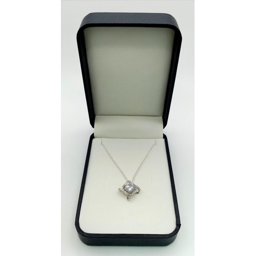 757 - Ladies Sterling Silver and Cubic Zirconia Stone Set Pendant Necklace 46cm Length in Presentation Box... 