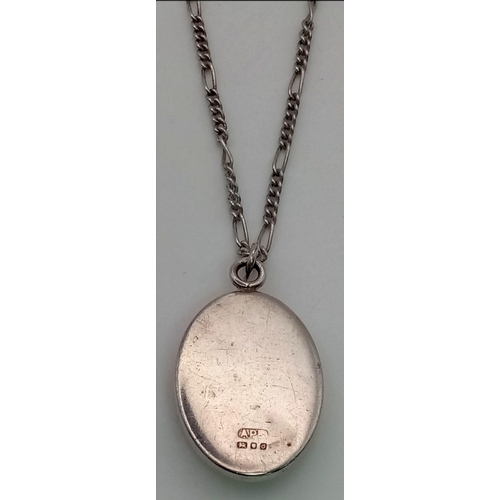 907 - A Vintage 1988 Fully Hallmarked Silver Stone Set Pendent Necklace 42cm length chain, 3x2cm (widest p... 