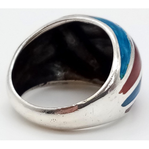 1033 - STERLING SILVER UNION BLUE AND RED ENAMELLED RING 7.1G SIZE L