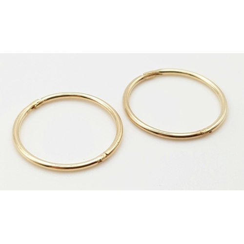 666 - 9K YELLOW GOLD MINI HOOP SLEEPER EARRINGS 0.8G