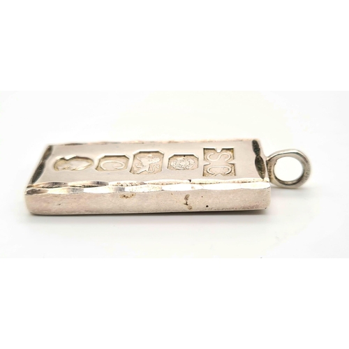 694 - SOLID STERLING SILVER INGOT PENDANT, WEIGHT 29.8G FULLY HALLMARK