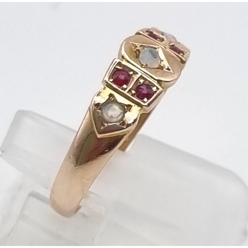 796 - 14K YELLOW GOLD VINTAGE OPAL & RUBY RING 2.5G SIZE P