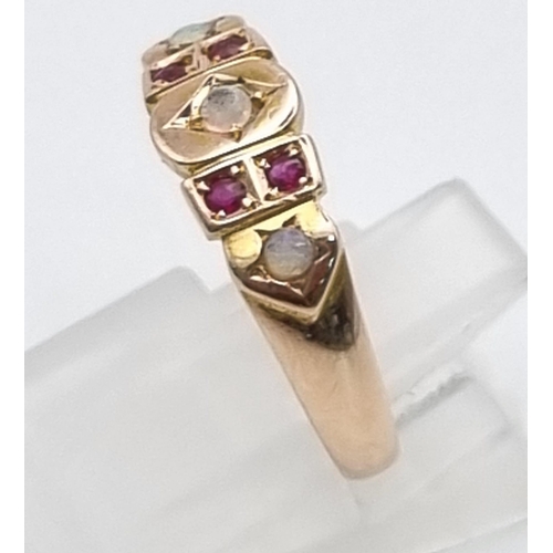 796 - 14K YELLOW GOLD VINTAGE OPAL & RUBY RING 2.5G SIZE P