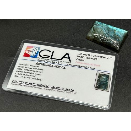 788 - 66.25ct Carved Labradorite Gemstone GLA Cert.