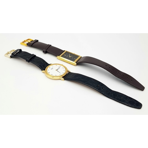 795 - Two Seiko Quartz Watches. Both with leather straps, gold plate and steel cases. Both have quartz mov... 