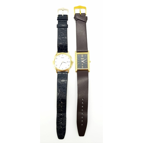 795 - Two Seiko Quartz Watches. Both with leather straps, gold plate and steel cases. Both have quartz mov... 