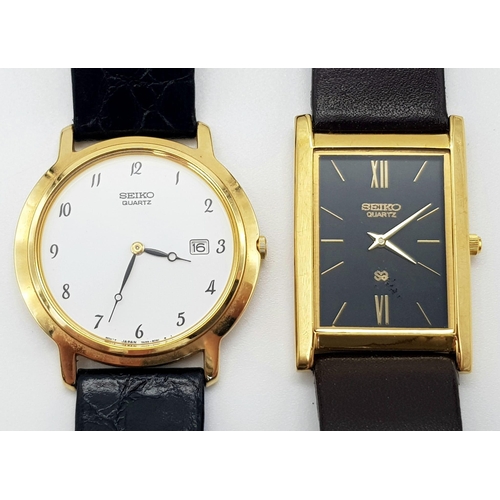 795 - Two Seiko Quartz Watches. Both with leather straps, gold plate and steel cases. Both have quartz mov... 