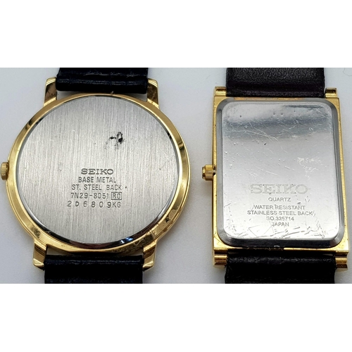 795 - Two Seiko Quartz Watches. Both with leather straps, gold plate and steel cases. Both have quartz mov... 