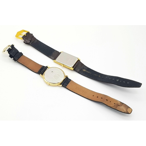 795 - Two Seiko Quartz Watches. Both with leather straps, gold plate and steel cases. Both have quartz mov... 