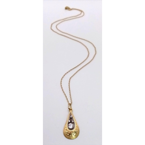 808 - A 4 DIAMOND PENDANT IN 14K GOLD ON A 14K GOLD 42cms CHAIN.  3.3gms