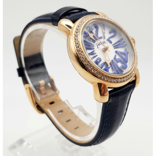 842 - A Wonderful Ladies Pocket PK1012 Quartz Watch. Blue leather strap. Rose gold plated case - 30mm with... 