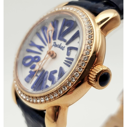 842 - A Wonderful Ladies Pocket PK1012 Quartz Watch. Blue leather strap. Rose gold plated case - 30mm with... 