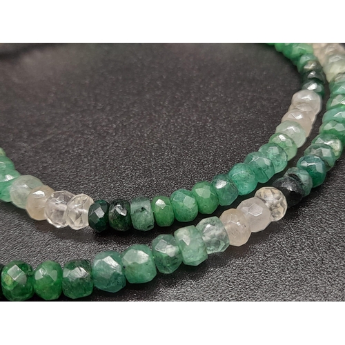 906 - 75ct Single Strand Emerald Necklace with 925 silver clasp. 44cm