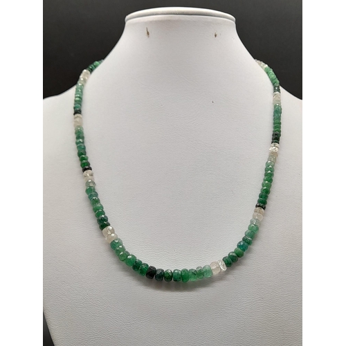 906 - 75ct Single Strand Emerald Necklace with 925 silver clasp. 44cm