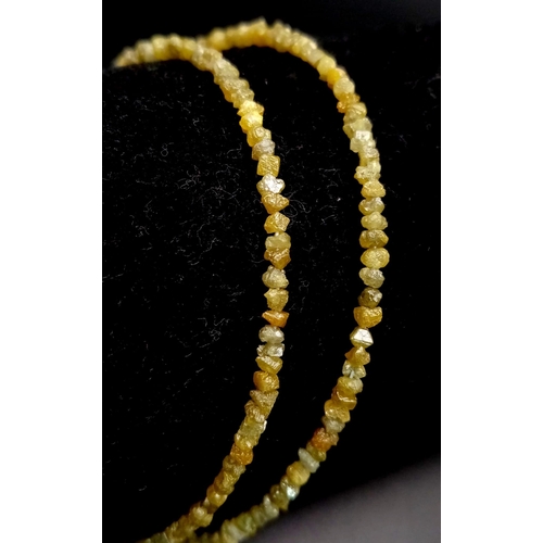 1193 - 17ct Yellow Raw Rough Diamond Bead Necklace. 16 inches with 925 silver clasp.