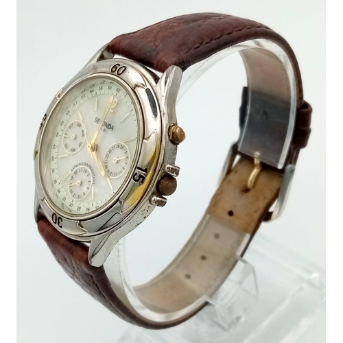 1170 - A Sekonda E.L.D. Chronograph Gents Watch. Brown leather strap. Steel case - 37mm. White dial with th... 